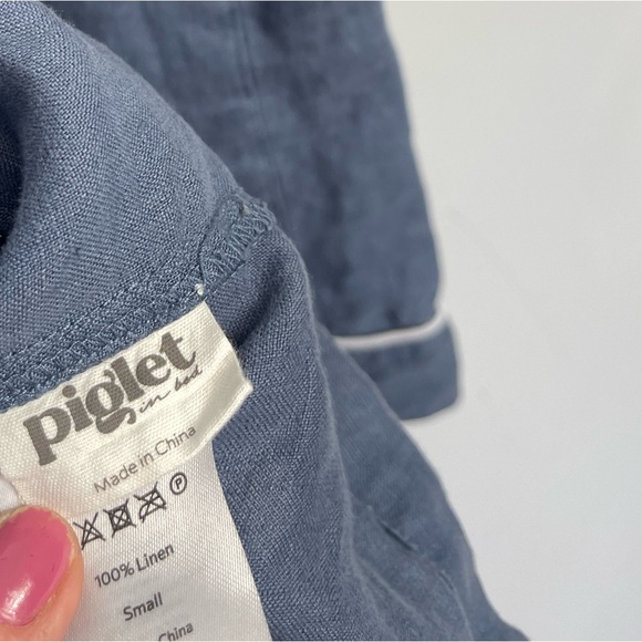 Piglet in Bed Blueberry Linen Pajama Set 2 Pieces Shirt & Pants S Boho Luxury - Picture 11 of 15